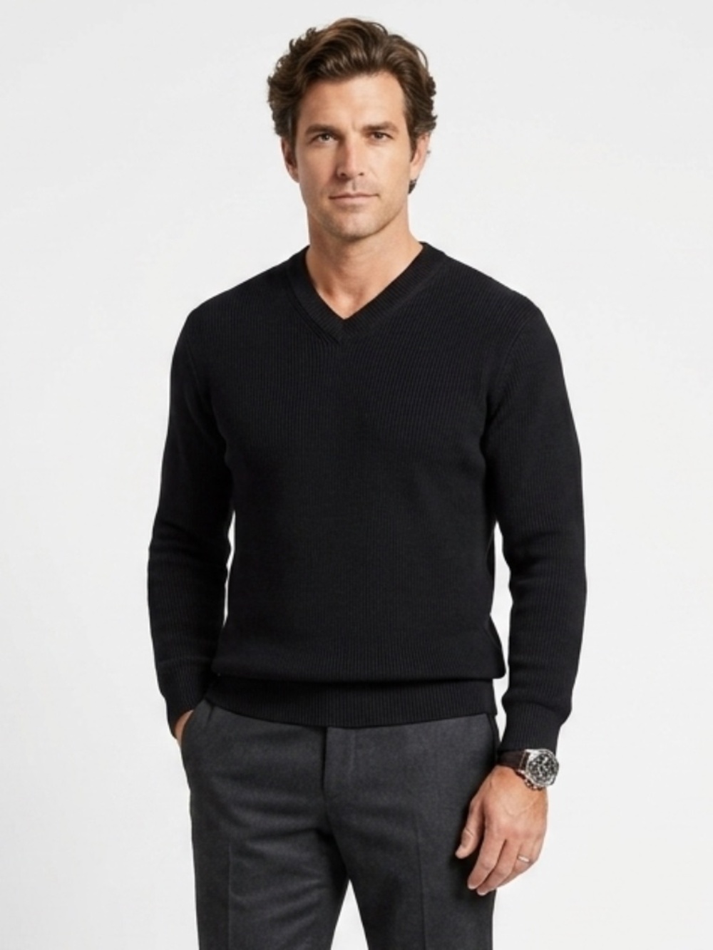RARE Vintage Giorgio Armani Le Collezioni Wool Knit Sweater Black Men's L 1990s